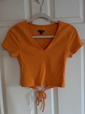 wild fable Bright Orange V-Neck Tie-Back Ribbed Crop Top